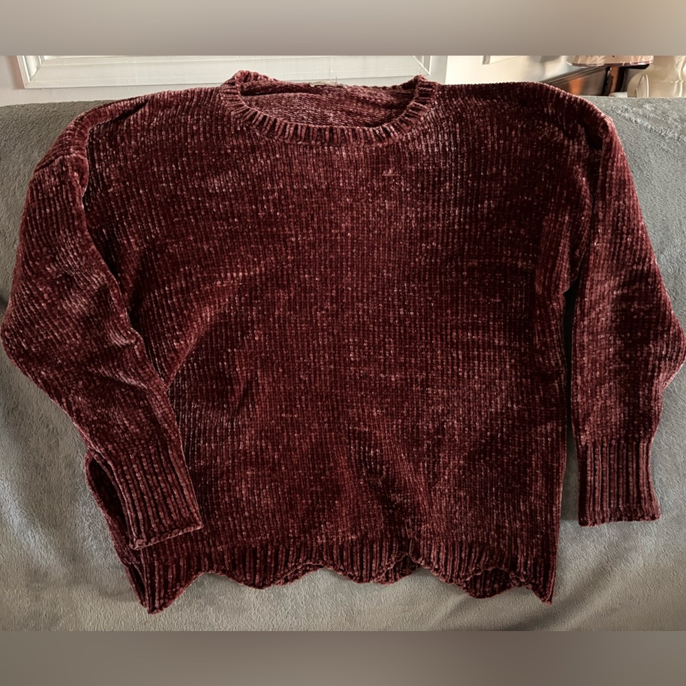 Entro Velvet Maroon Crew Neck Sweater